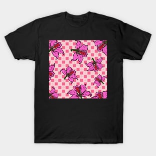 Hong Kong Bauhinia with Baby Pink Tile Floor Pattern - Summer Flower Pattern T-Shirt